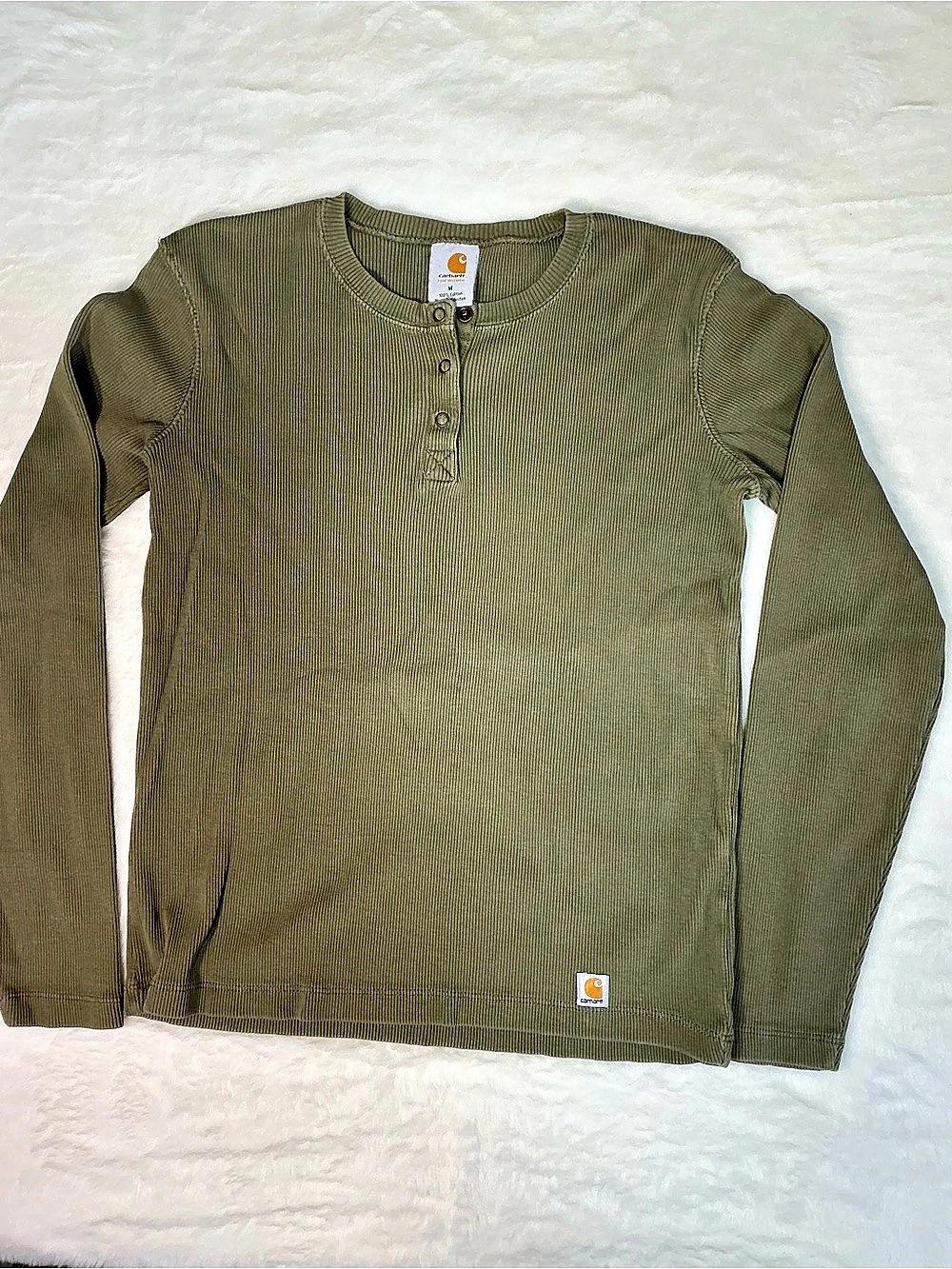 Carhartt Men's Olive Long Sleeve Henley Size Medium
